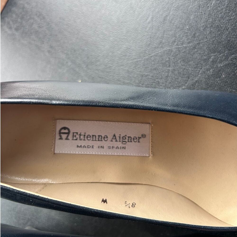 Vintage Etienne Aigner Sevilla Pumps Navy Leather Square Toe 8.5W Made Spain - Picture 2 of 4